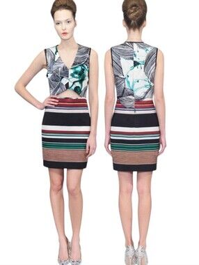 CLOVER CANYON Jade Abstract Floral Striped Scuba Mini Dress - Size XS